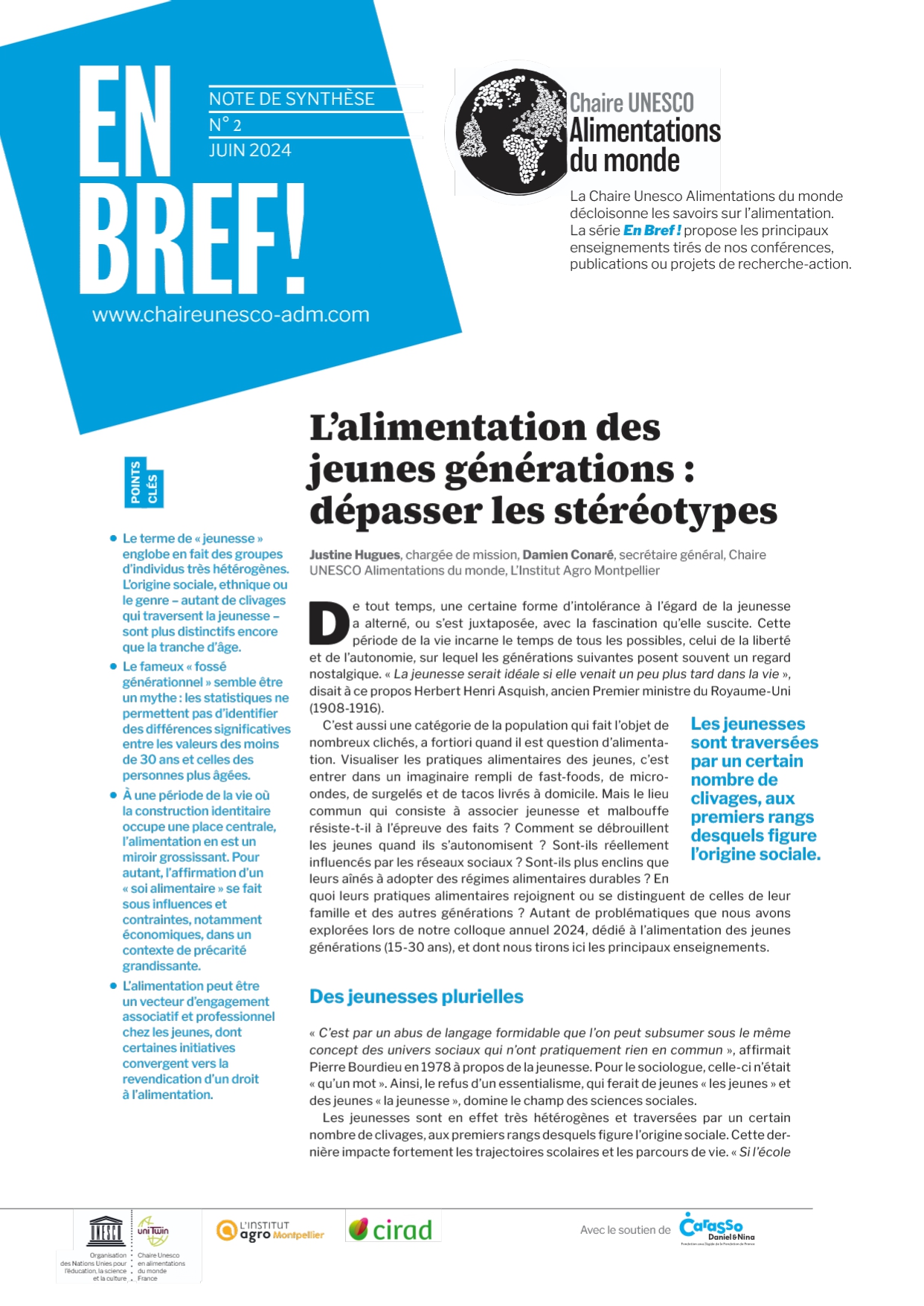couverture L’alimentation des jeunes générations&nbsp;: dépasser les stéréotypes 