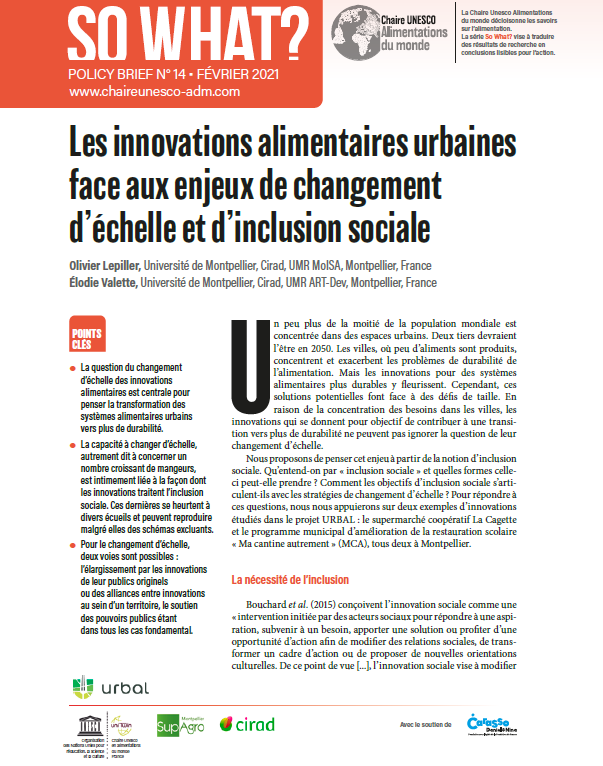 couverture Les innovations alimentaires urbaines face aux enjeux de changement d’échelle et d’inclusion sociale