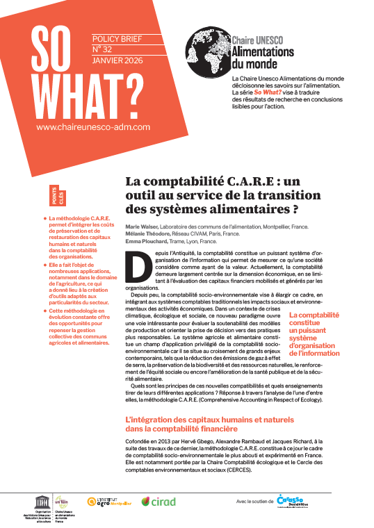 couverture La comptabilité C.A.R.E&nbsp;: un outil au service de la transition des systèmes alimentaires&nbsp;?